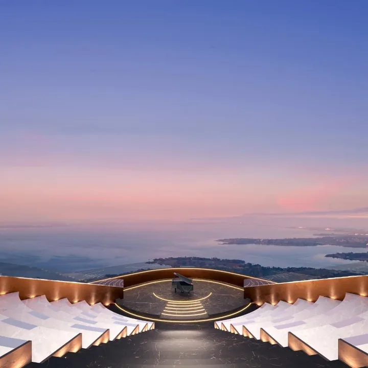 LINQ by Raghava — Open-air rooftop amphitheatre with a grand piano at its focus
