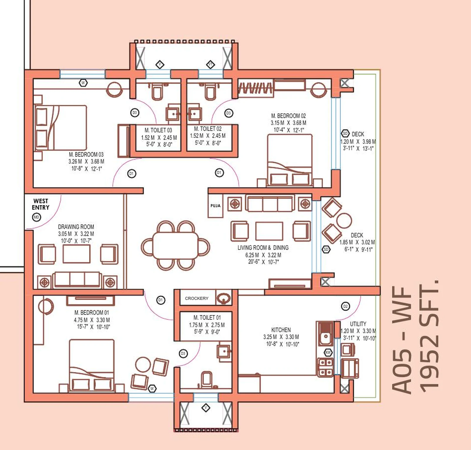 LINQ by Raghava — 3 BHK — 1,952 sq.ft floor plan